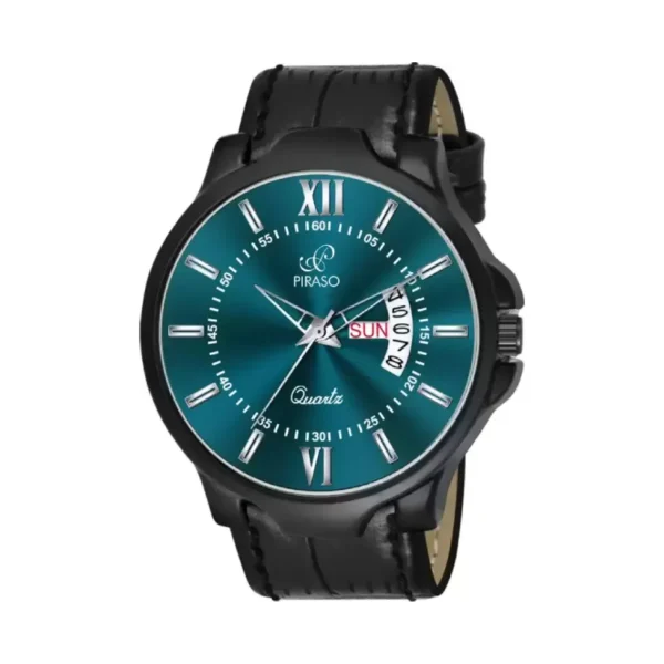 Piraso Men's Analog Watch, Turquoise Dial, Black Leather Strap