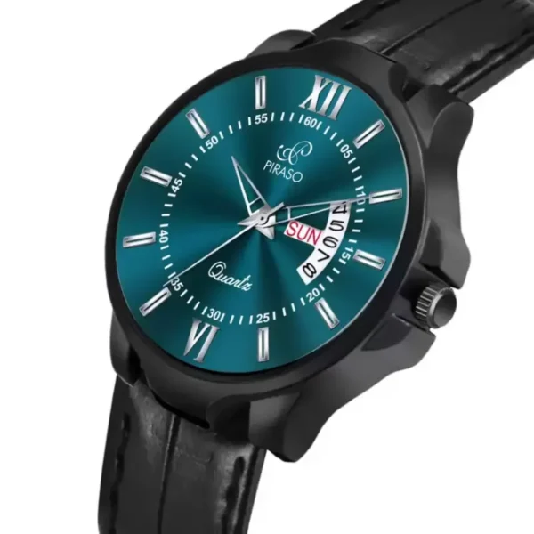 Piraso Men's Analog Watch, Turquoise Dial, Black Leather Strap
