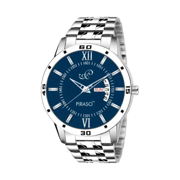 PIRASO Men's Analog Watch, Blue Dial, Day and Date Display