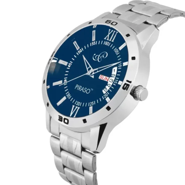 PIRASO Men's Analog Watch, Blue Dial, Day and Date Display