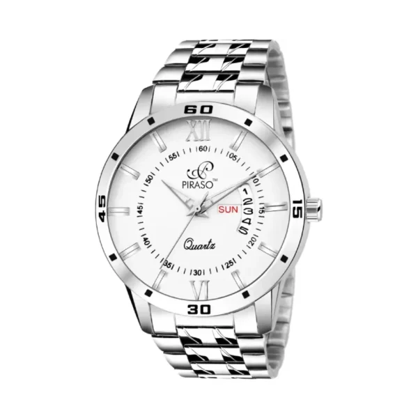 PIRASO Day and Date Analog Watch, Men's Stainless Steel Watch
