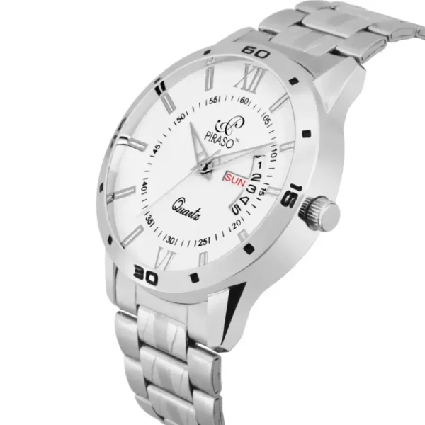 PIRASO Day and Date Analog Watch, Men's Stainless Steel Watch
