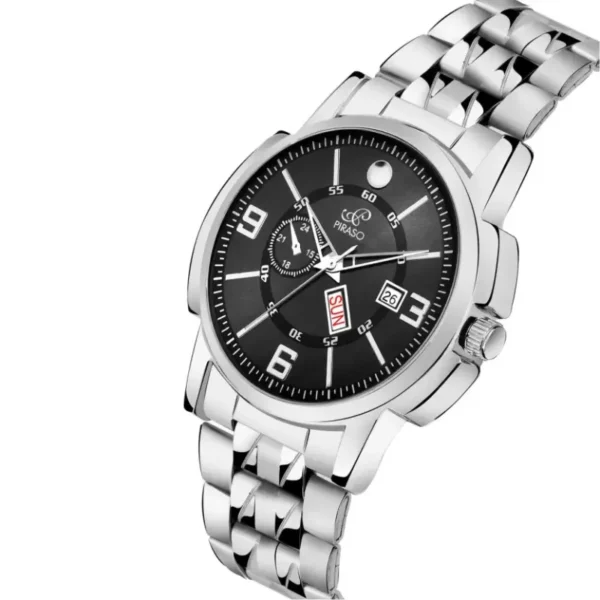 Piraso Analog Watch for Men, Black Dial Silver Chain Watch, D&D C19-34 BK CK