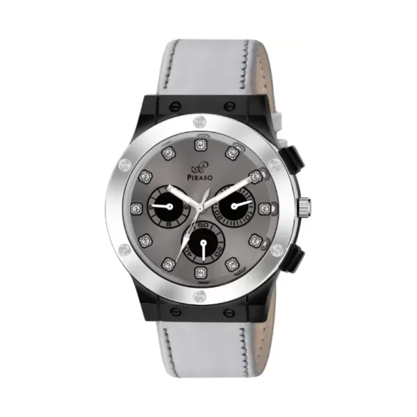 Piraso HUB-LOT 2026 men's watch, grey leather strap watch