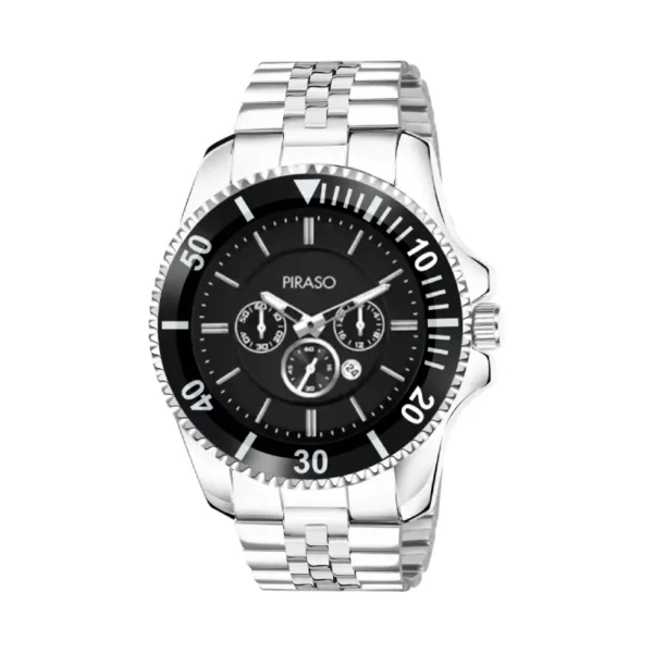 Piraso ROL-X 2022 black dial watch, silver chain men's watch, Piraso men's analog watch
