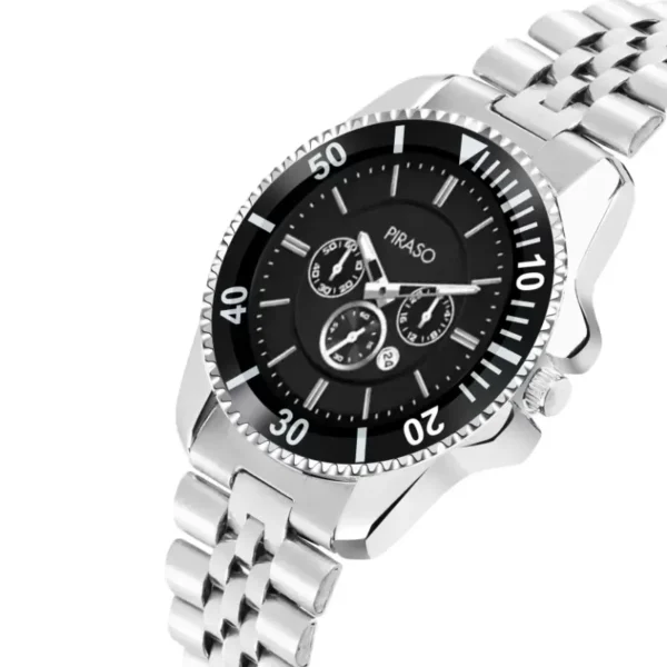 Piraso ROL-X 2022 black dial watch, silver chain men's watch, Piraso men's analog watch