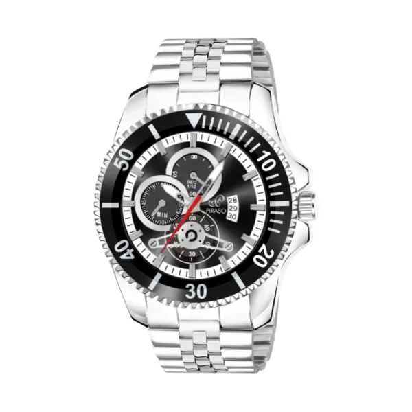Piraso Men's Watch, Black Dial Silver Chain Watch, Analog Watch for Men