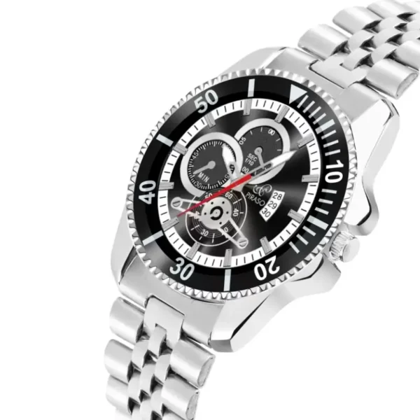 Piraso Men's Watch, Black Dial Silver Chain Watch, Analog Watch for Men