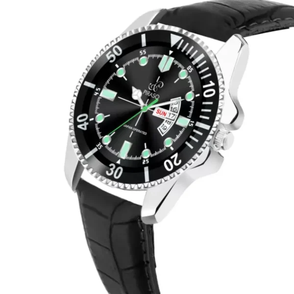 Piraso men's black dial watch, ROL-X 2027 BKS leather strap watch