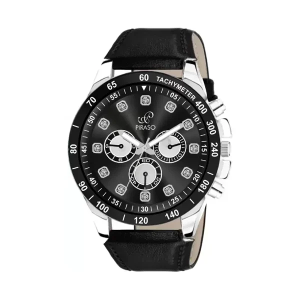 Piraso RSSL 2026 men's analog watch, elegant black dial watch, leather strap watch for men