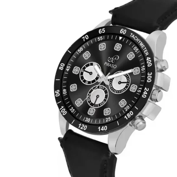 Piraso RSSL 2026 men's analog watch, elegant black dial watch, leather strap watch for men