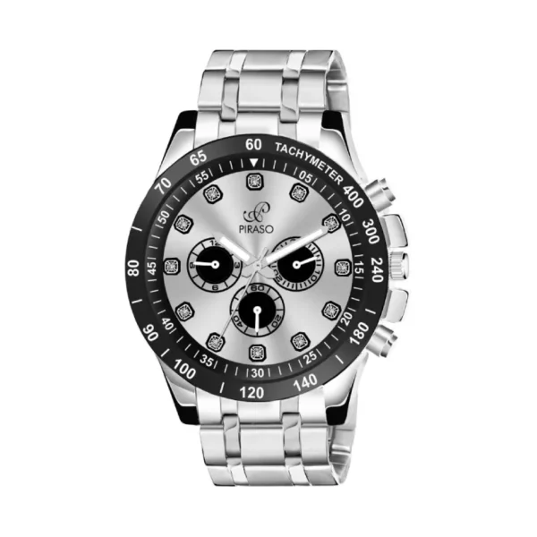 Piraso RSSL 2026 men's watch, black silver dial, silver chain strap
