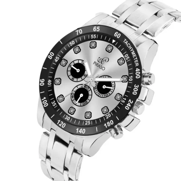 Piraso RSSL 2026 men's watch, black silver dial, silver chain strap