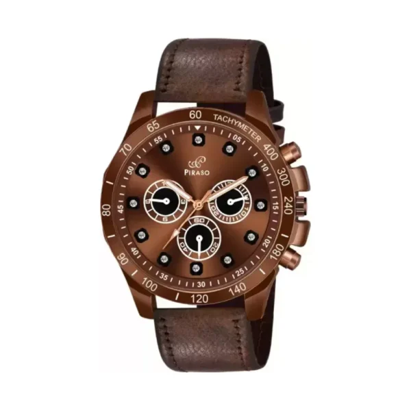 Piraso Men's Analog Watch Brown Dial Brown Leather Strap