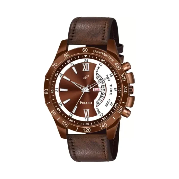 Piraso men's brown leather watch, RSSL D&D-16 elegant analog watch.