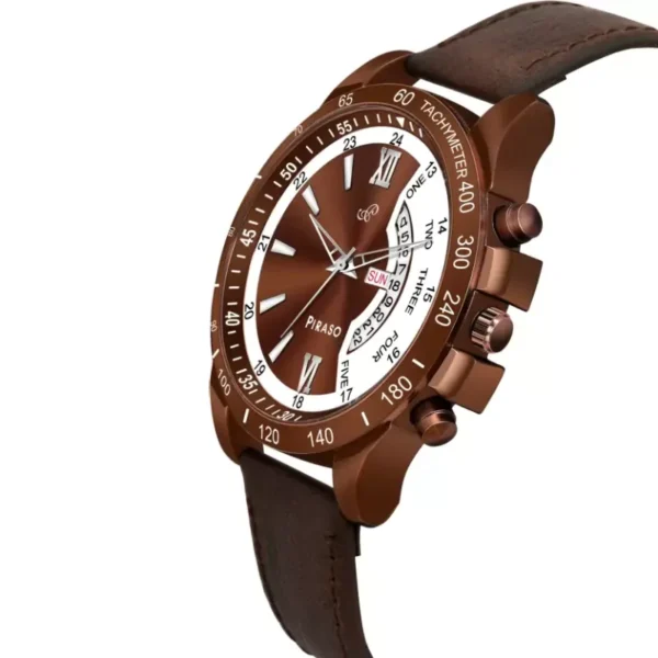 Piraso men's brown leather watch, RSSL D&D-16 elegant analog watch.