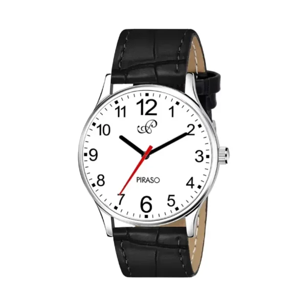 Piraso SX Times men's watch, white dial black strap watch, elegant analog watch