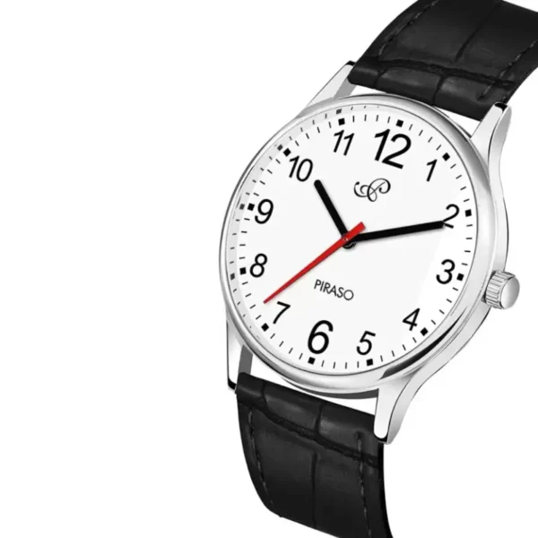 Piraso SX Times men's watch, white dial black strap watch, elegant analog watch