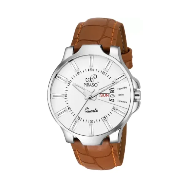 Piraso 1129-BR men's watch, white dial, brown leather strap