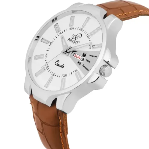 Piraso 1129-BR men's watch, white dial, brown leather strap