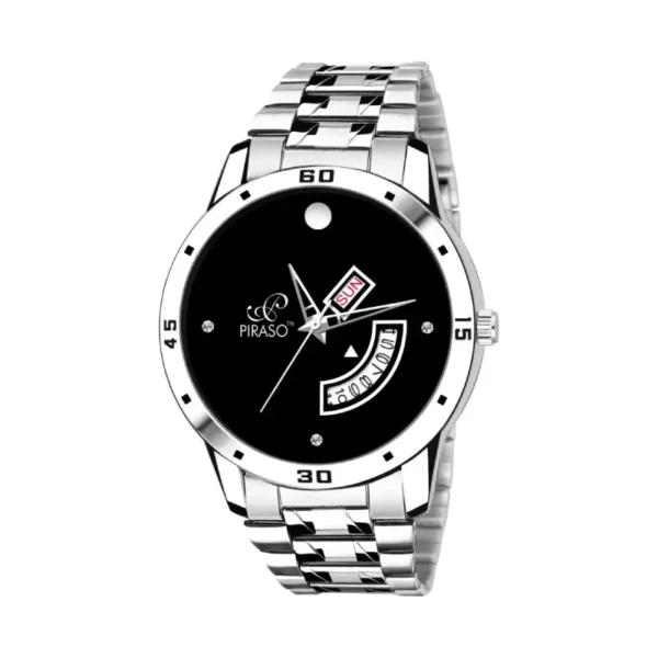 Piraso 1140-BK-CK Black Dial Silver Chain Analog Watch for Men