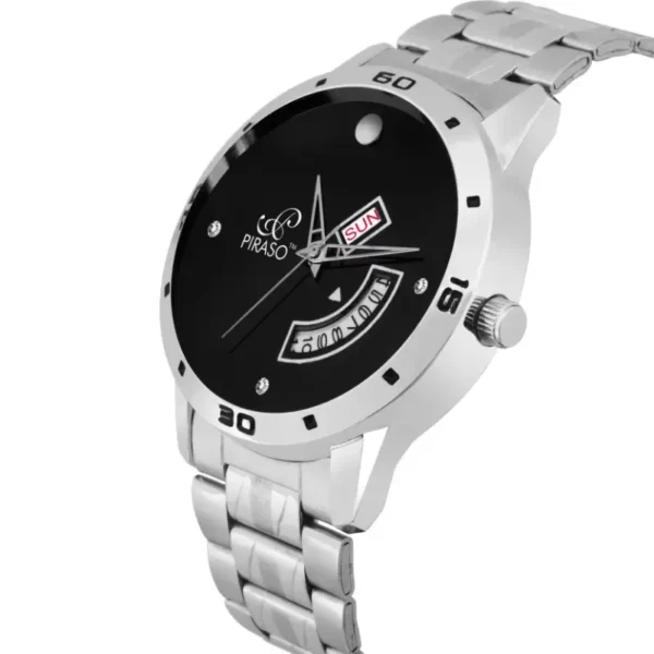 Piraso 1140-BK-CK Black Dial Silver Chain Analog Watch for Men