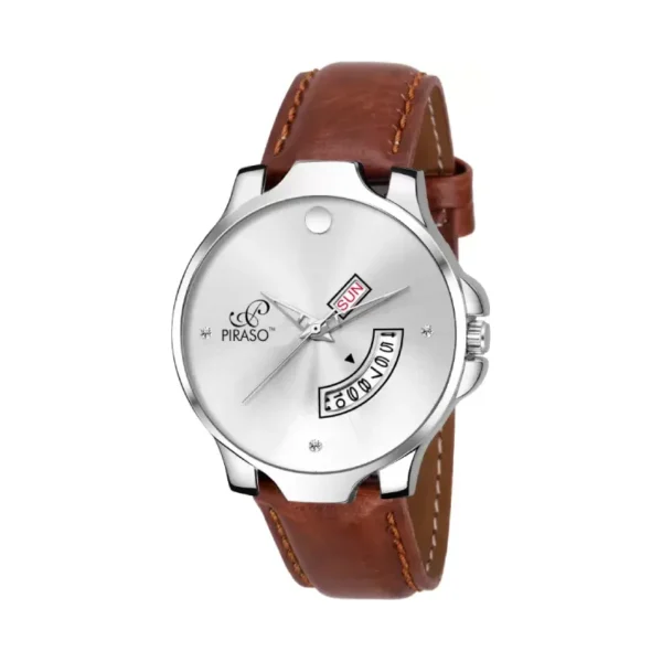 Piraso 1140-SLVR Men's Analog Watch Silver Dial Brown Leather Strap