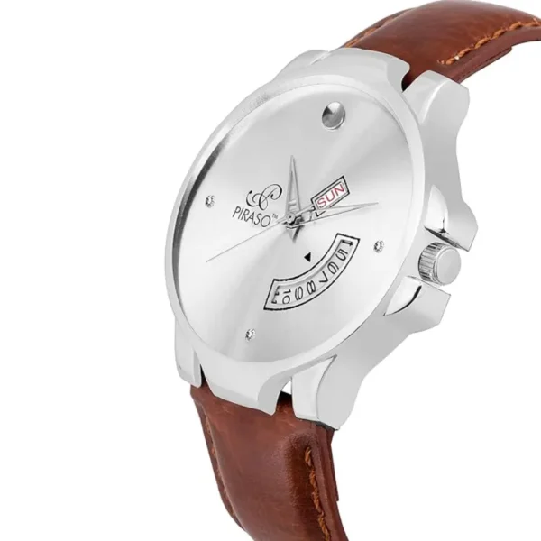 Piraso 1140-SLVR Men's Analog Watch Silver Dial Brown Leather Strap