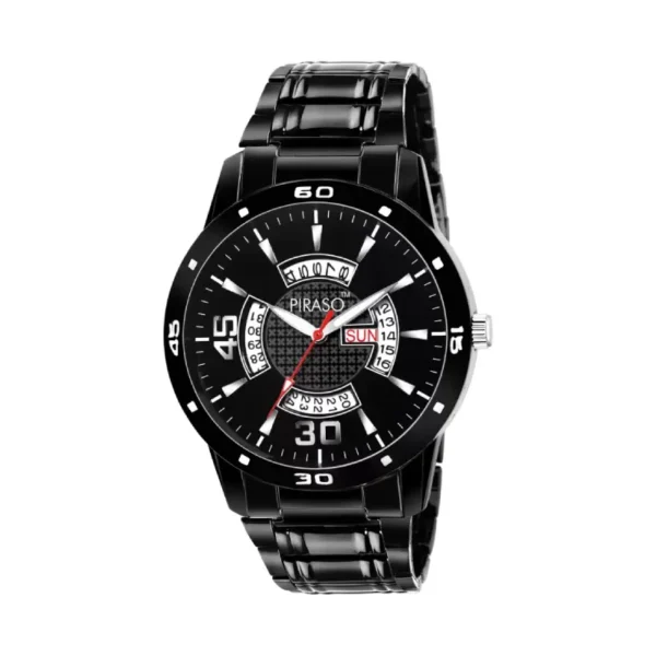 Piraso men's black dial watch, black chain watch, 1146-BK-CK