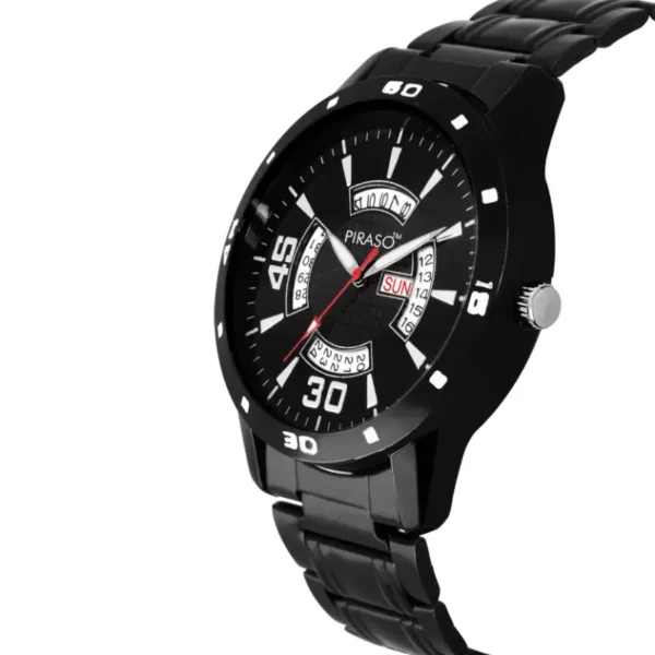 Piraso men's black dial watch, black chain watch, 1146-BK-CK