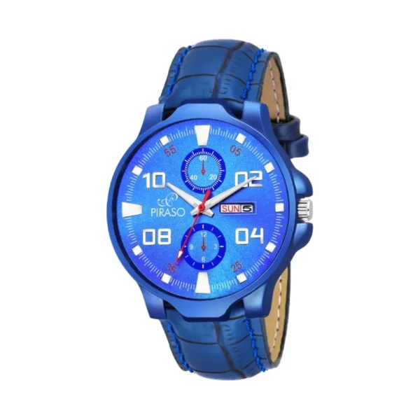 Piraso 1158-BL men's blue dial watch, blue leather strap watch