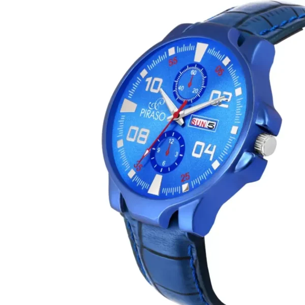 Piraso 1158-BL men's blue dial watch, blue leather strap watch