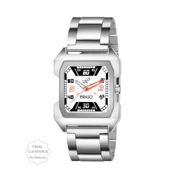 Piraso Men's Watch, Black and White Dial, Stainless Steel Chain Strap