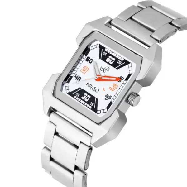 Piraso Men's Watch, Black and White Dial, Stainless Steel Chain Strap