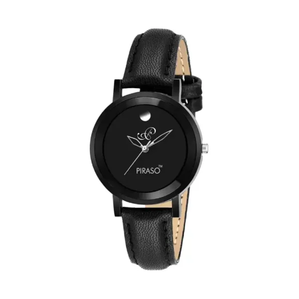 Piraso women's black dial leather strap watch, Piraso 52 BK analog watch