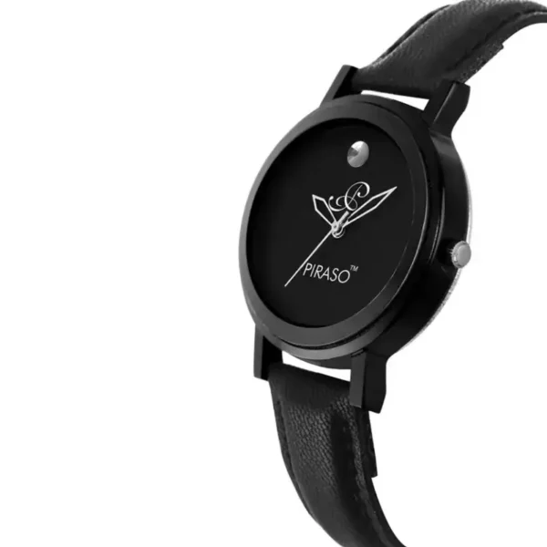 Piraso women's black dial leather strap watch, Piraso 52 BK analog watch