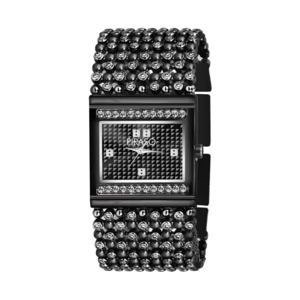 Piraso DB BAJARI black diamond watch women, elegant black chain analog watch.