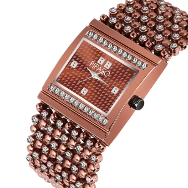 Piraso DB BAJARI Women's Analog Watch - Brown Dial, Diamond Studded, Stainless Steel Strap