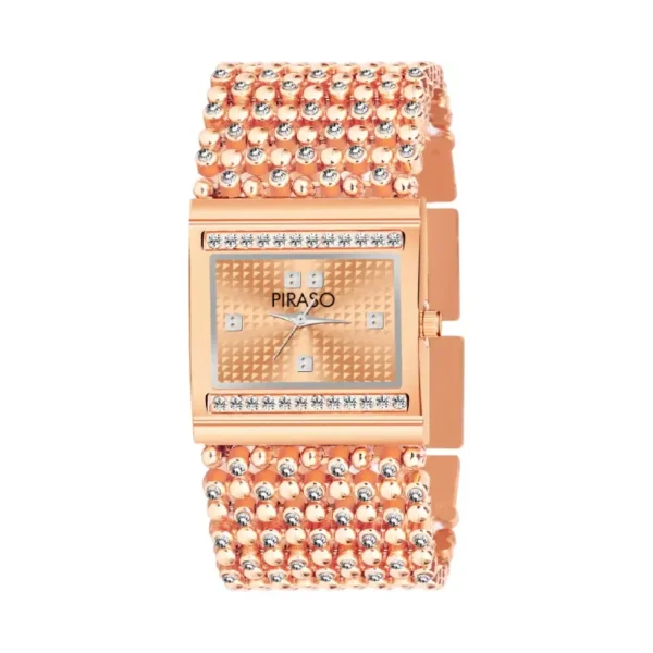 Piraso DB BAJARI Women's Analog Watch with Peach Dial and Diamond Studs