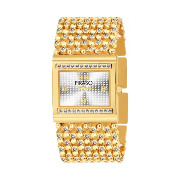 Piraso DB BAJARI GOLDEN women's watch, diamond-studded golden watch, luxury women's analog watch
