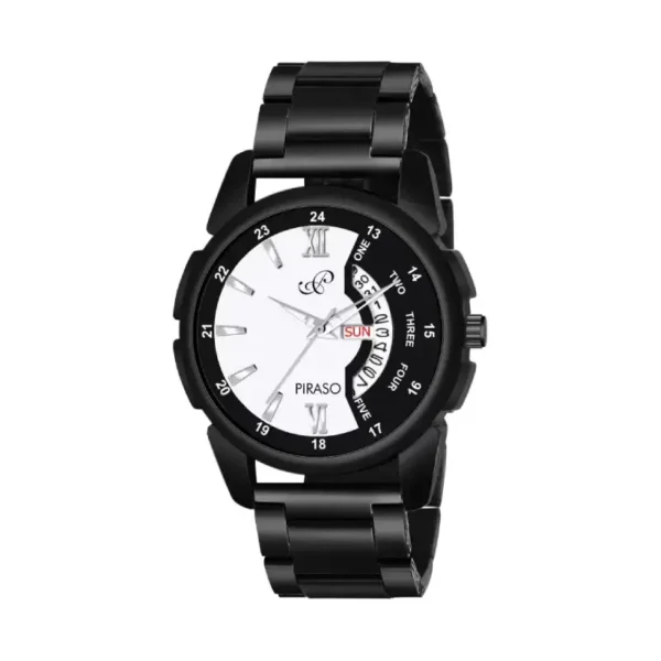 Piraso D&D-16 Men's Watch - Black & White Dial, Stainless Steel Black Chain Strap