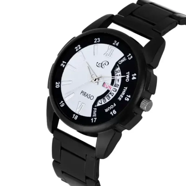 Piraso D&D-16 Men's Watch - Black & White Dial, Stainless Steel Black Chain Strap