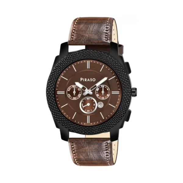 Piraso men's brown leather watch, D&D 2024 analog watch elegance
