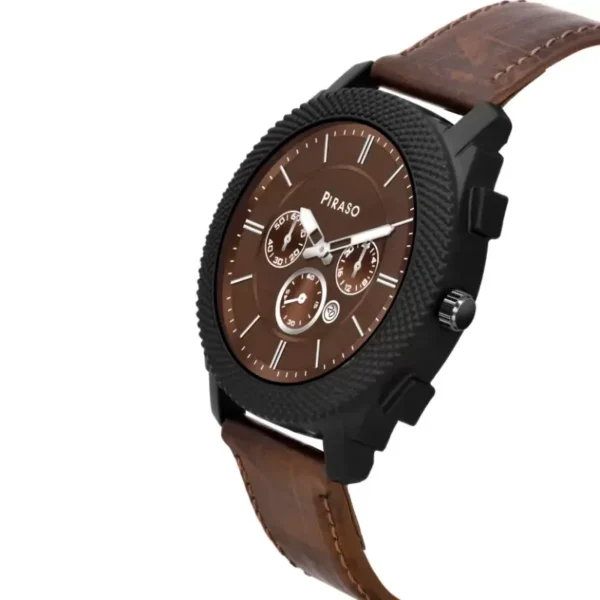 Piraso men's brown leather watch, D&D 2024 analog watch elegance