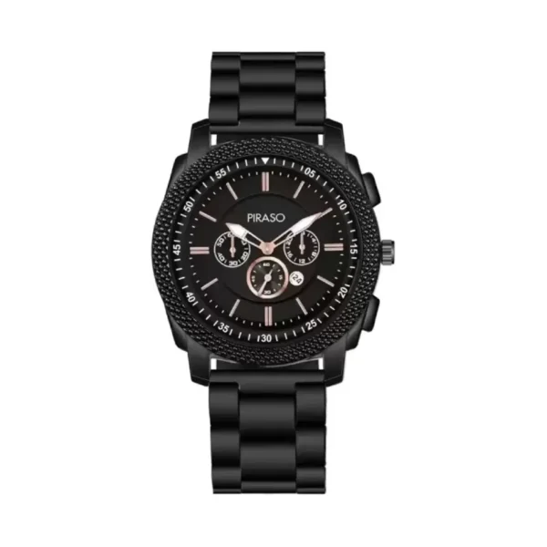 Piraso Men's Analog Watch, Copper Black Dial, Black Chain Design