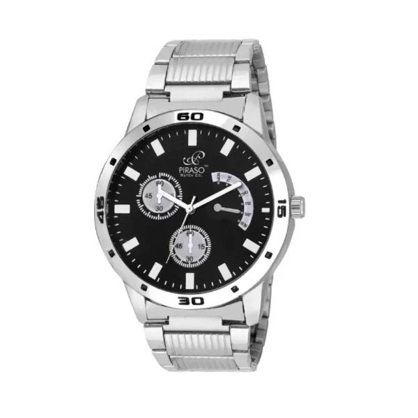 Piraso Decker 9112 Black Dial Silver Chain Analog Watch for Men