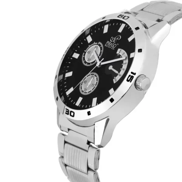 Piraso Decker 9112 Black Dial Silver Chain Analog Watch for Men