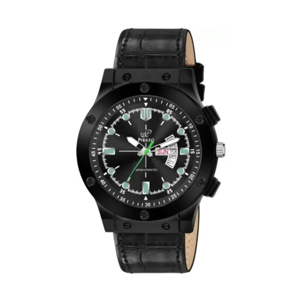 Piraso HUB-LOT 2027 Men's Watch, Black Leather Strap Watch, Elegant Men's Analog Watch.