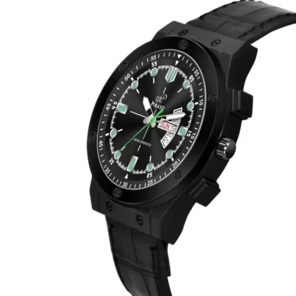 Piraso HUB-LOT 2027 Men's Watch, Black Leather Strap Watch, Elegant Men's Analog Watch.