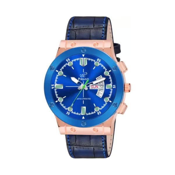 Piraso Blue Dial Blue Leather Strap Analog Watch for Men